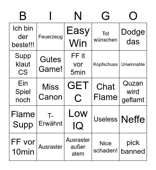 Leauge of legends Bingo Card
