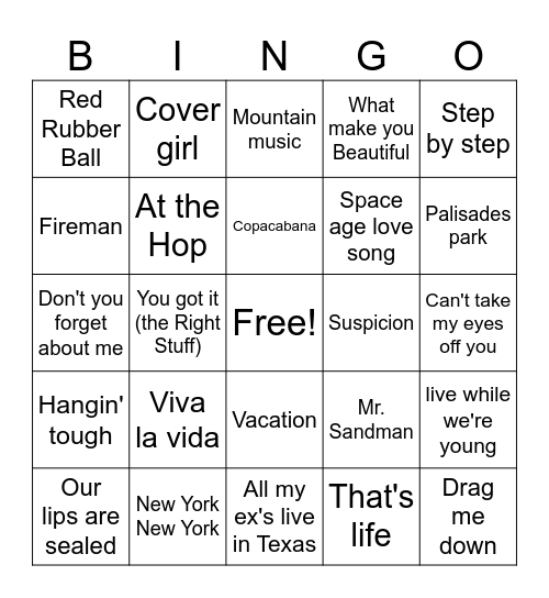 Music Bingo Card