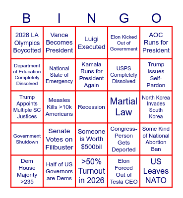 March 2025 - Jan 2029 Political Bingo Card