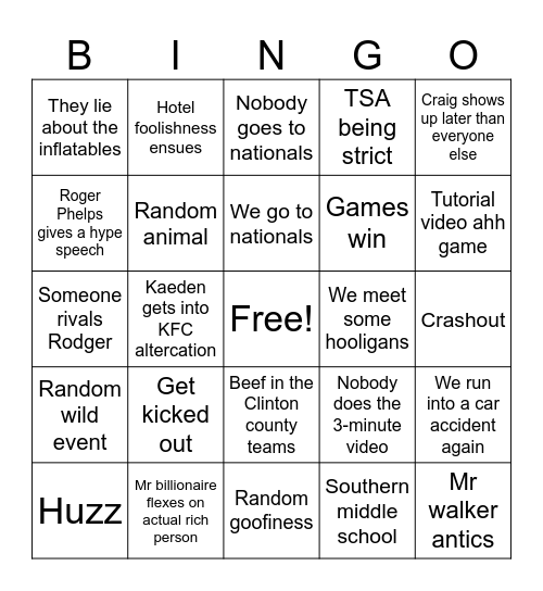 TSA Bingo Card