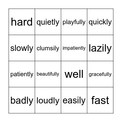 Adverbs Bingo Card