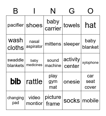 Baby Shower Bingo Card