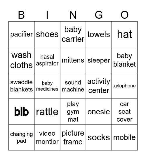 Baby Shower Bingo Card