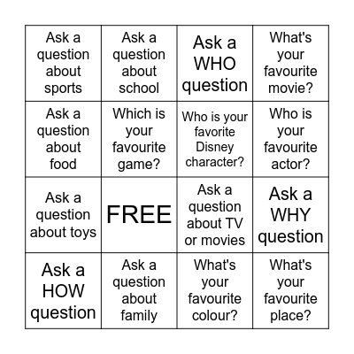 !Questions Bingo Card
