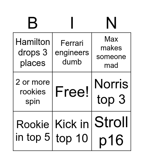 Untitled Bingo Card