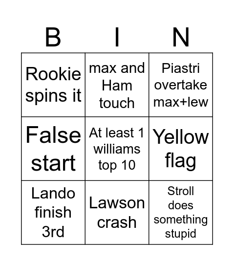 Untitled Bingo Card