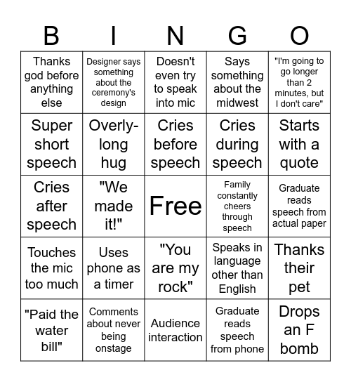 MFA GRADUATION 2025 Bingo Card