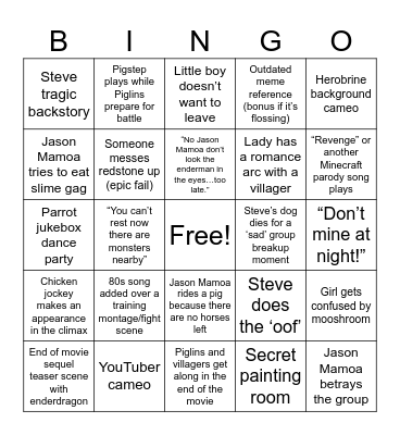 “A Minecraft Movie” Predictions Bingo Card