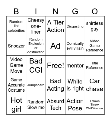 Video Game movie Night Bingo Card