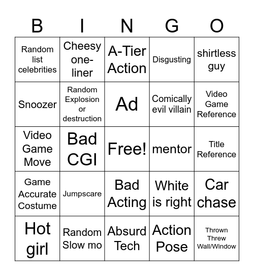 Video Game movie Night Bingo Card