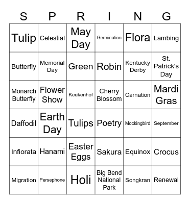 Spring is Here Bingo Card