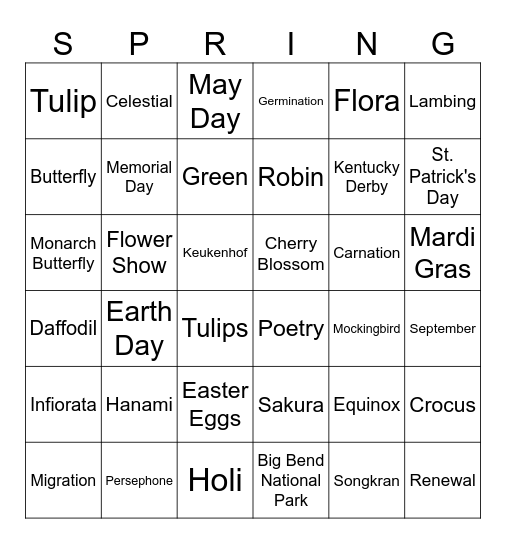 Spring is Here Bingo Card