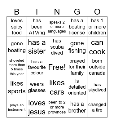 Men's Bingo Card