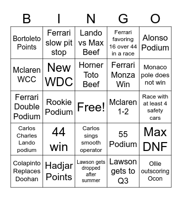 2025 Season Teehee Bingo Card