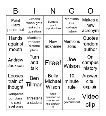 Burgess Bingo Card