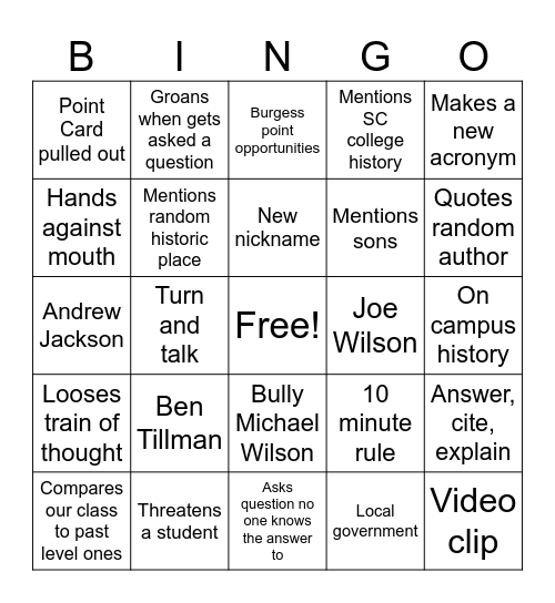 Burgess Bingo Card