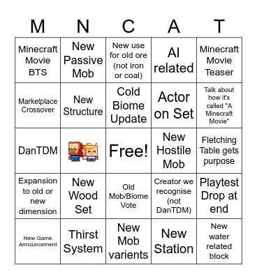 Minecraft Bingo Card