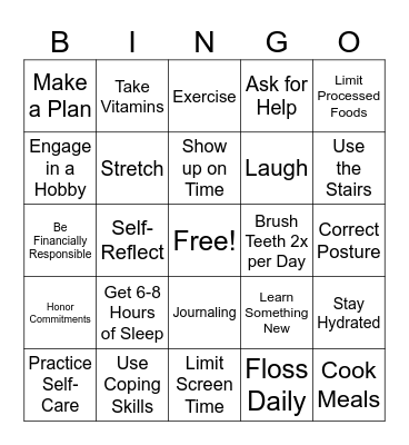 Healthy Habits Bingo Card