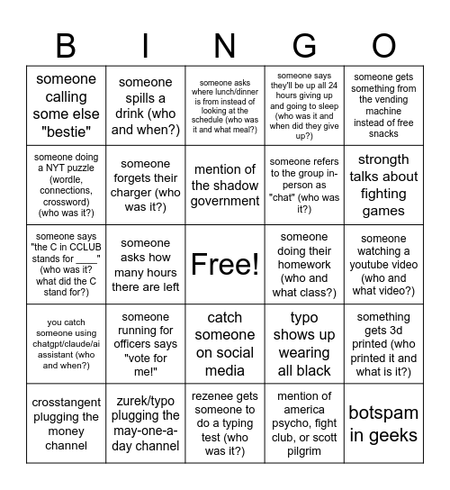 ccawmu hackathon 2025 Bingo Card