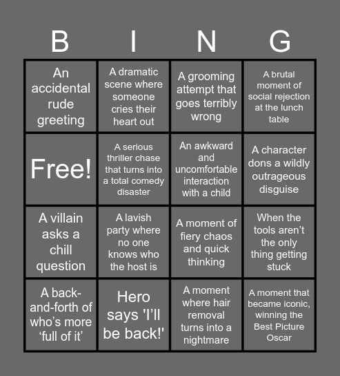 Movie Bingo! Bingo Card
