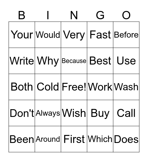 2nd Grade Sight Words Bingo 1 Bingo Card