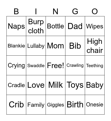 Baby Shower Bingo Card