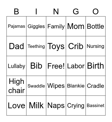 Baby Shower Bingo Card