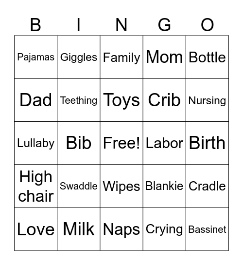 Baby Shower Bingo Card