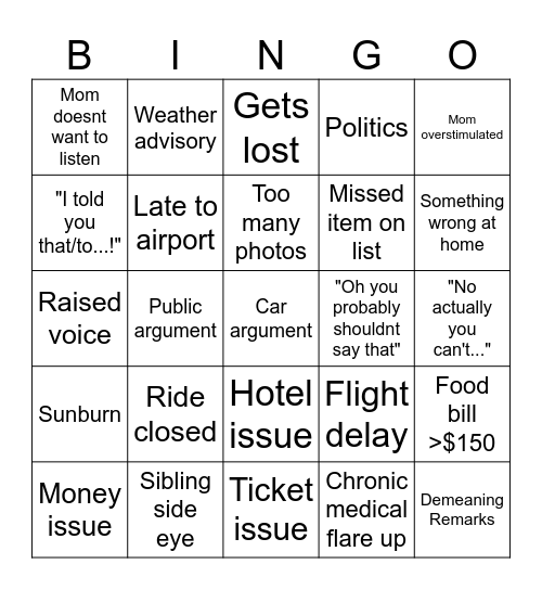 Murphy's Law Bingo Card