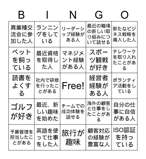 名刺交換ビンゴ Bingo Card