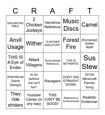 Minecraft Movie Bingo Card Bingo Card