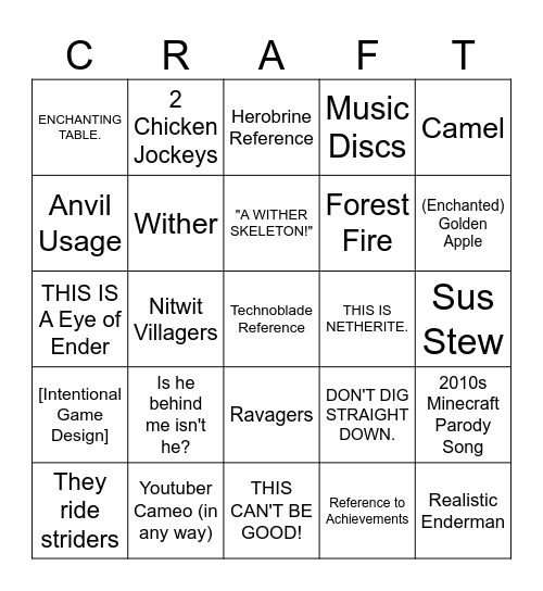 Minecraft Movie Bingo Card Bingo Card