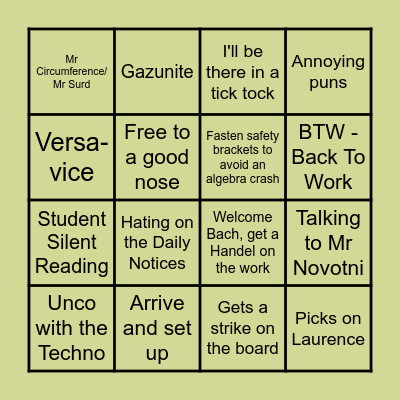 Mr Somerton Bingo Card