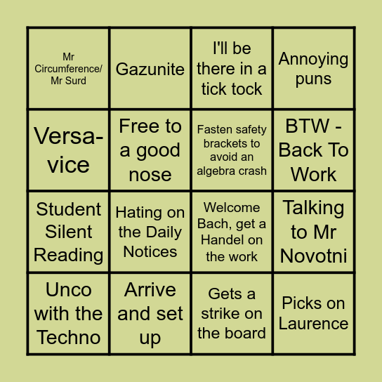 Mr Somerton Bingo Card