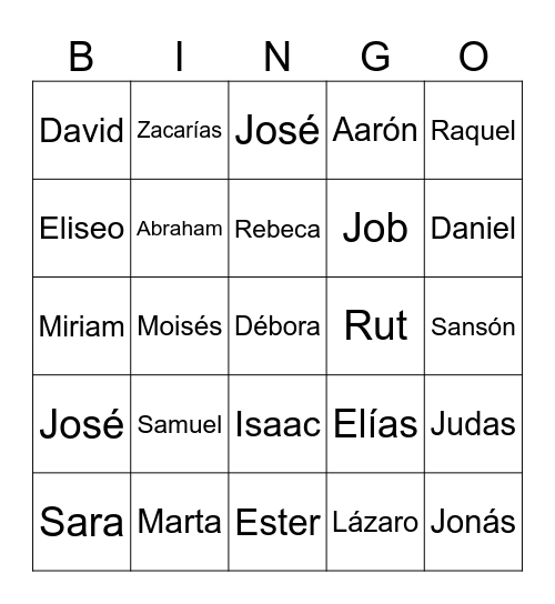 Bingo nombres Bíblicos Bingo Card