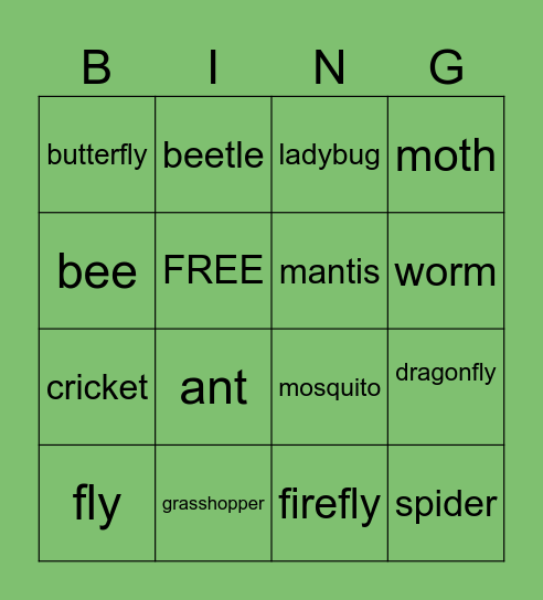 Bugs Bingo Card