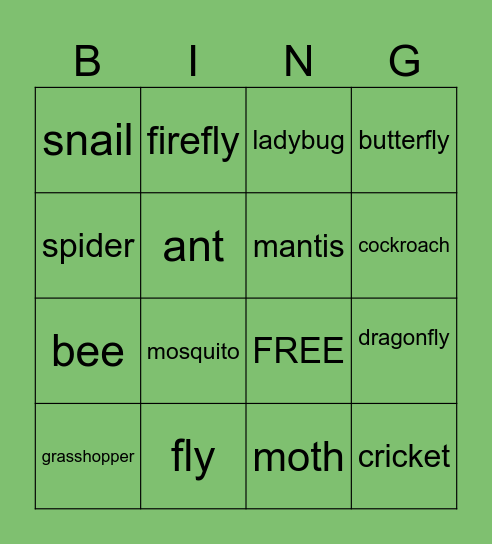 Bugs Bingo Card