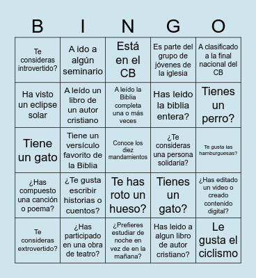 Bingo Humano Bingo Card