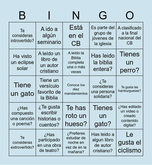 Bingo Humano Bingo Card