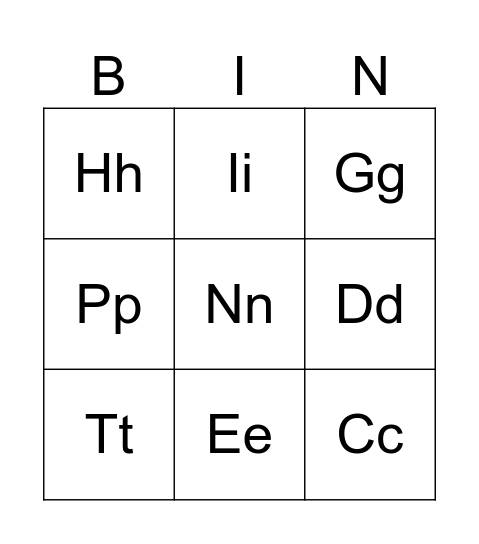 letters bingo Card
