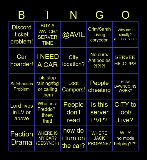 DOTD S15 Bingo Card
