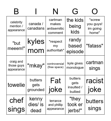 south park bingo Card