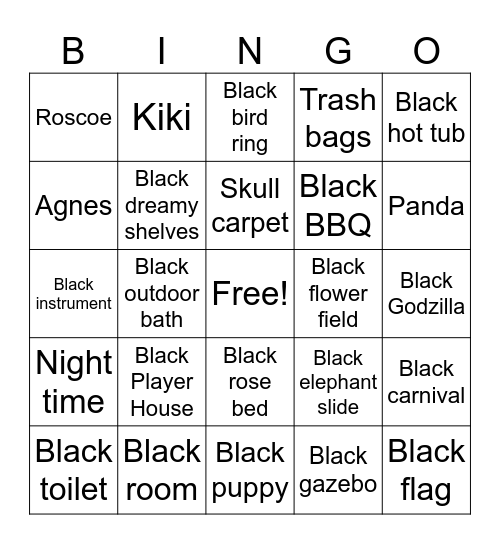 Black ACNH Bingo Card