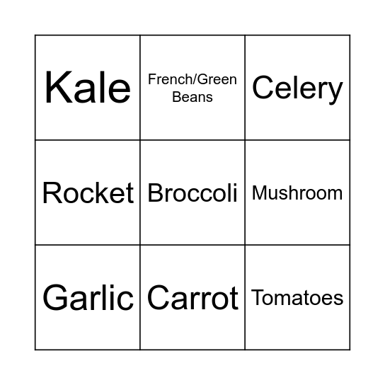 Free Food Bingo Card