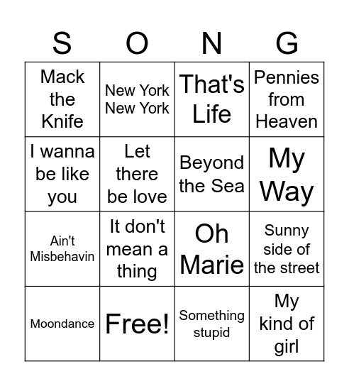 Hullabaloo Music Bingo - Crooners Bingo Card
