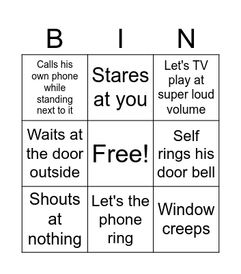 Crazy Neighbour Bingo Card
