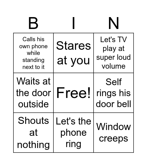 Crazy Neighbour Bingo Card