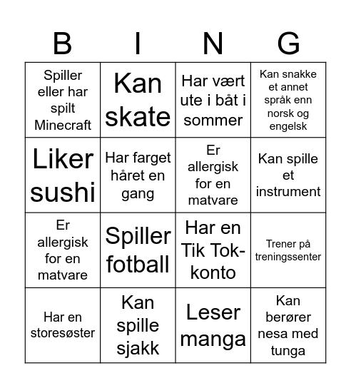 Bli kjent-Bingo Card