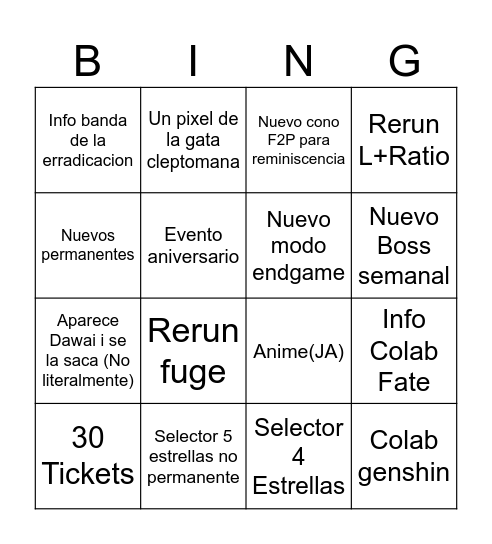 Honkai star rail 3.2 aniversario Bingo Card