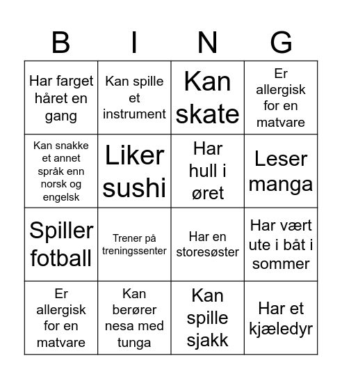 Bli kjent-Bingo Card